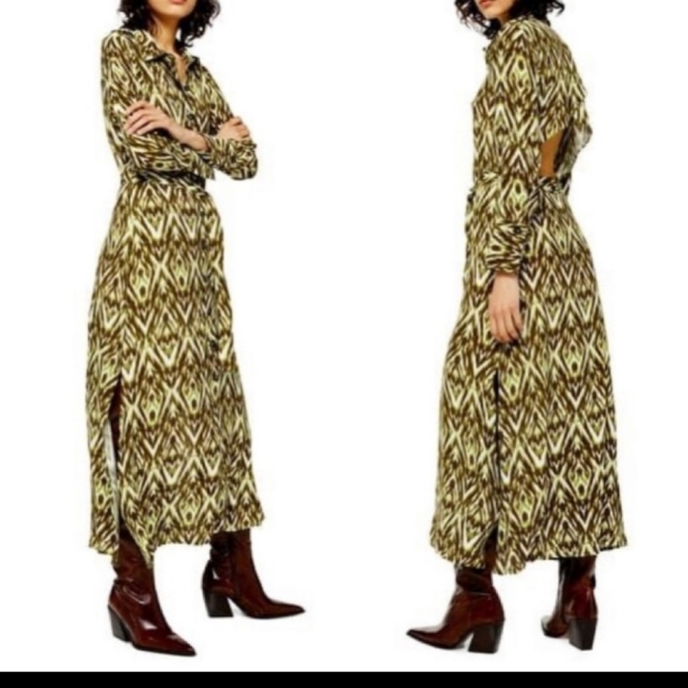 Topshop Long Sleeve Open Back Zig Zag Dress